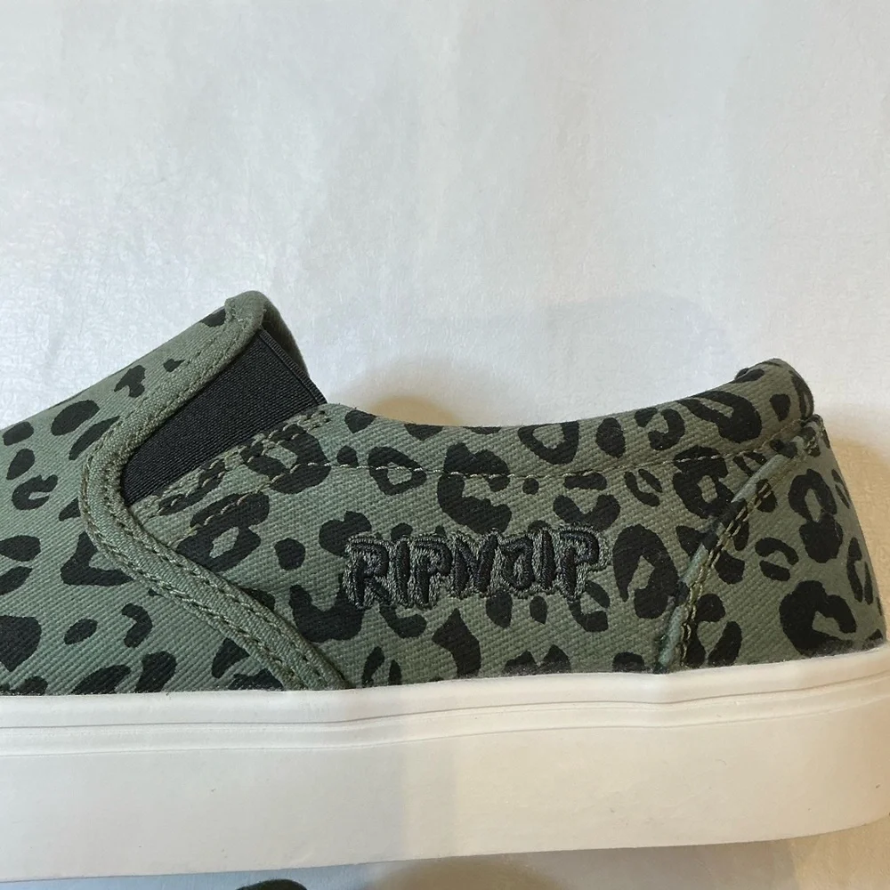 RipNDip Leopard Print Slip-On Sneakers Black and Green Size 8